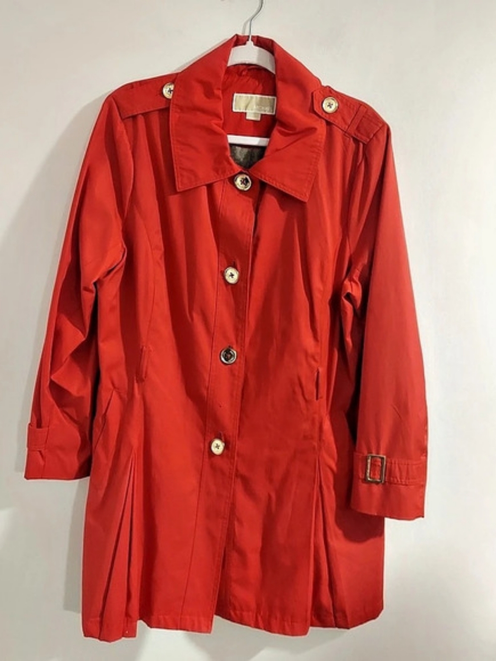 Michael Kors Red Button-Front Trench Coat with detachable Hood Plus Size 14-16
